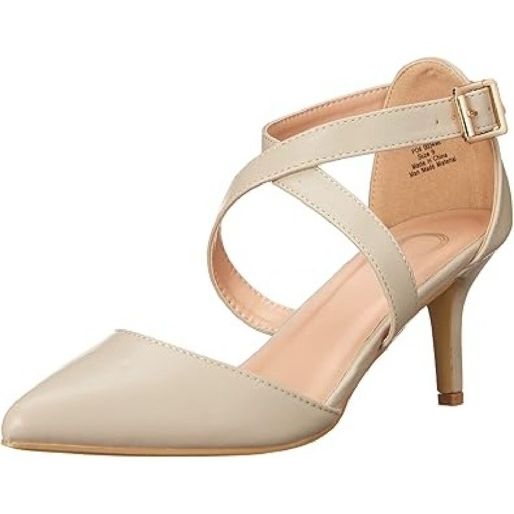 Journee Collection Women's Wide Width Pointed Toe Mid Heel Riva Pump Beige 10M
